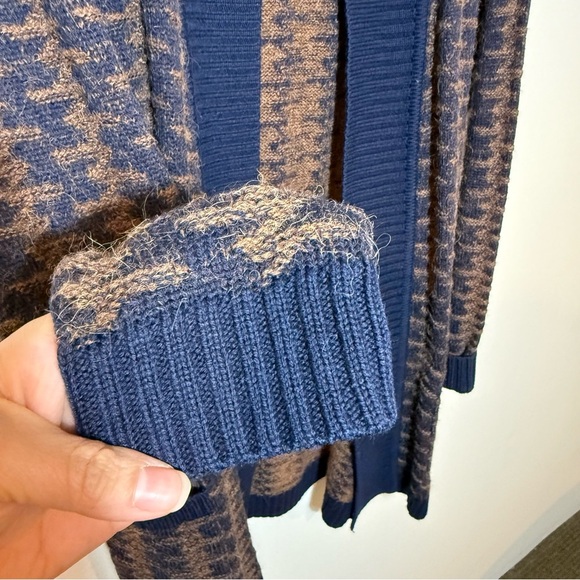 Pendleton Wool Alpaca Cardigan Sweater Open Front Brown Blue Pockets Petite M - Picture 5 of 13